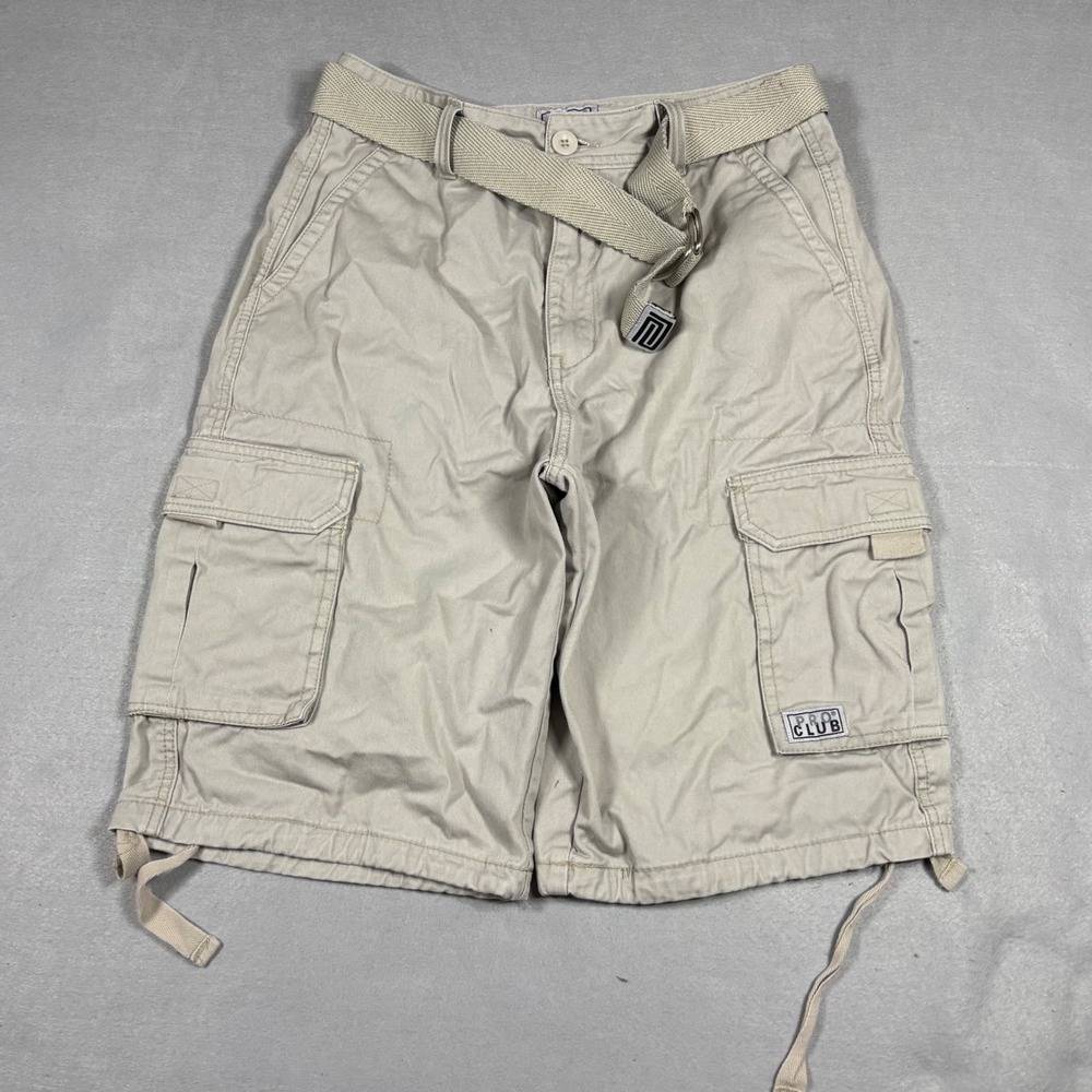 Pro Club Khaki Cargo Shorts Size 30 Tan Baggy Utility Belted Streetwear Skater